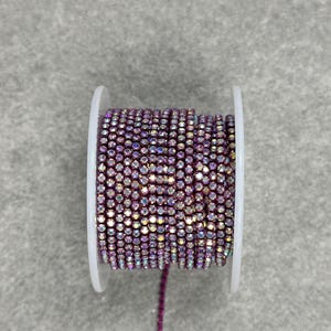 Bande de strass en métal fuchsia SS6, cristaux AB transparents, 1 et 10 yards