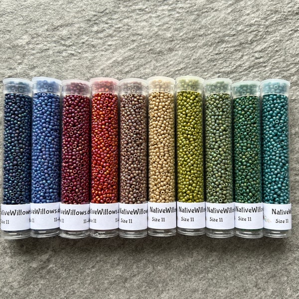 Miyuki Seed Beads Set, 11/0, Twilight Harvest, Frosted, Opaque, Glazed, Rainbow, Japanese, 3” tubes X 15 grams X 10 colors