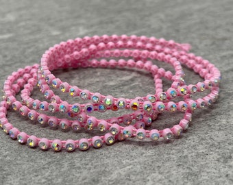 SS8 Rhinestone Banding, Pink, AB finish Clear Crystals,1, 3, 5 or 10 yards