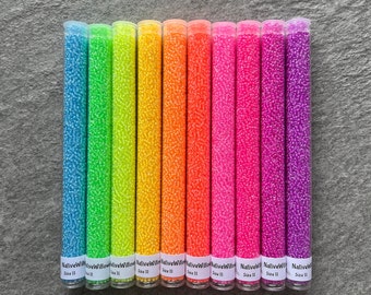 Miyuki Seed Beads 11/0, Luminous Japanese, Neon, 6”X 30 gram TUBES X 10 colors