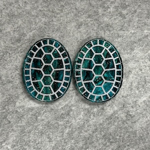 Green Blue Marble Turtle shell, Oval /Acrylic Cabs/Gems/Beading Cabochons, Green, One Pair
