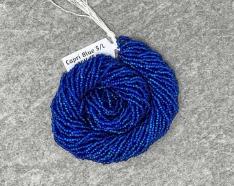 Capri Blue Silver Lined, 11/0 Czech Seed Beads, 1 Hank #15, Preciosa
