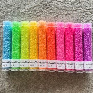 Miyuki Seed Beads 11/0, Luminous Japanese, Neon, 3"X 15 gram TUBES X 10 colors