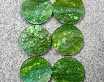 Green Marble Glitter Pair of Cabochons -/25.4mm Diameter/~3.2mm Thick/Flat Front & Back/Round/Gem/Beading Cabs/Acrylic Cabs #19