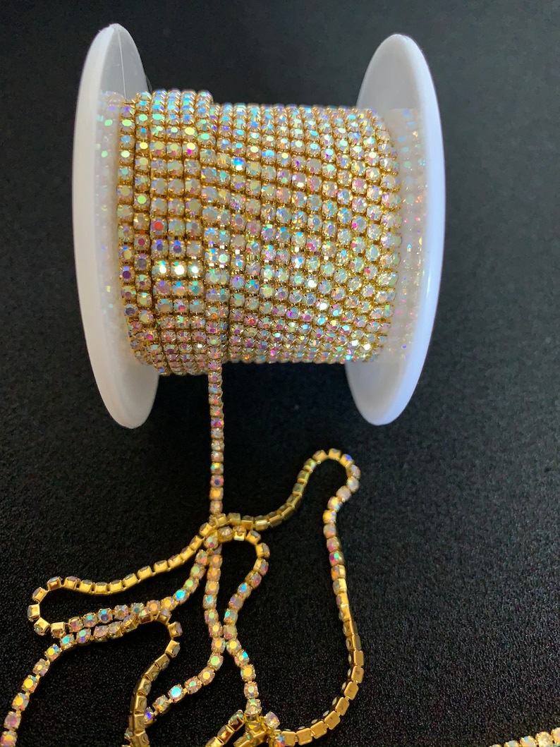 Gold Metal Rhinestone Banding SS6, AB Finish Clear Crystals 10 Yards - Etsy