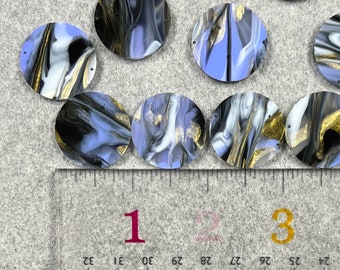Blue Black Gold Marble Glitter Pair of Cabochons, 25.4mm/~3.2mm Thick/Flat Front & Back/Round/Gem/Beading Cabs/Acrylic Cabs #16