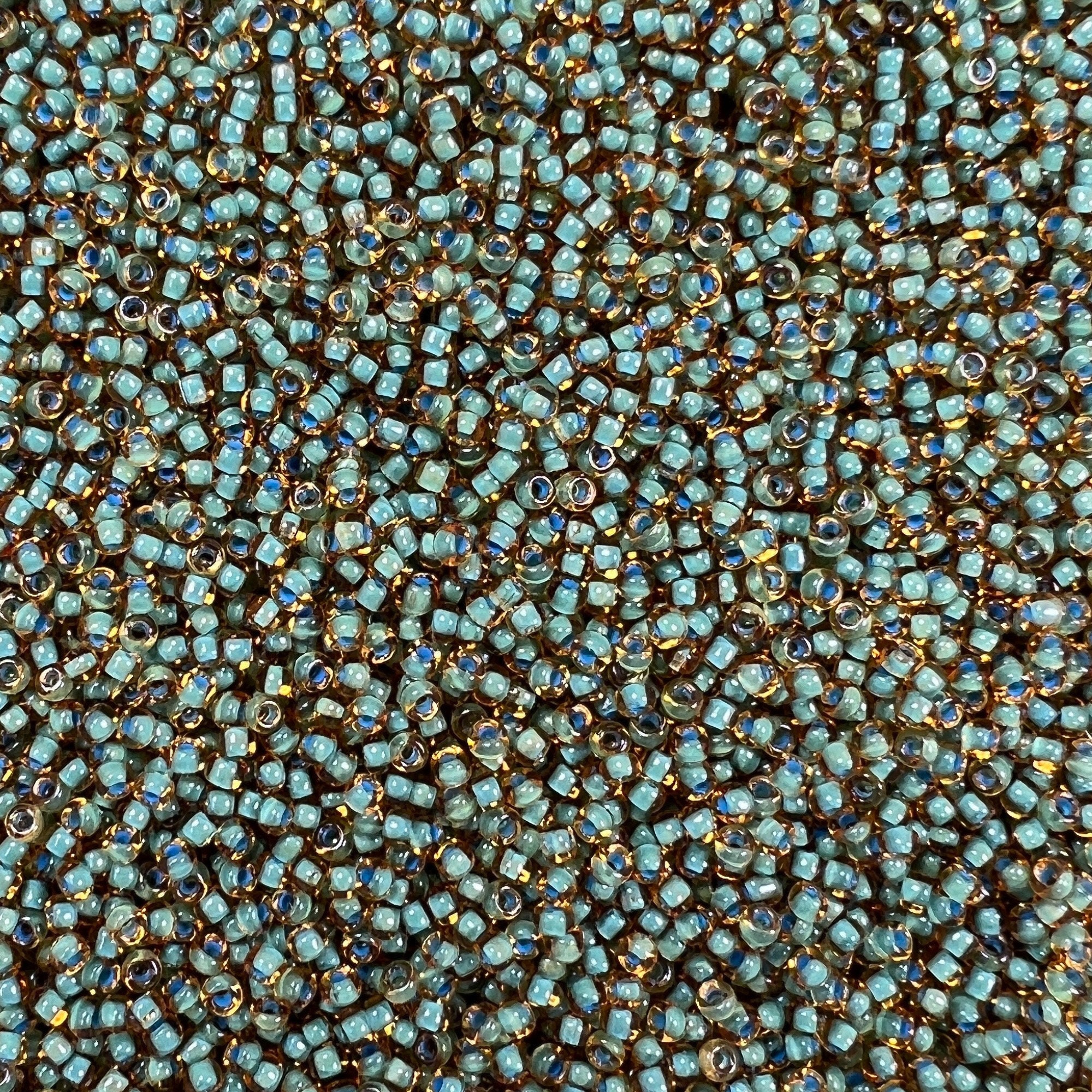 11/0 Matsuno Fancy Color-lined 30g, Topaz and Green, Seed Beads