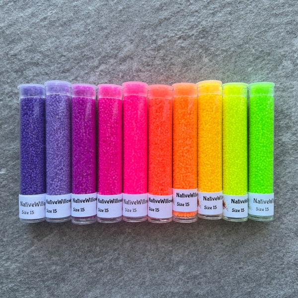 15/0 Seed Beads Japanese, Luminous Matte Neon, 15 grams X 10 colors set tubes