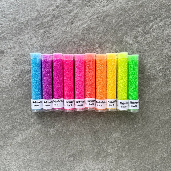 15/0 Miyuki, Luminous Seed Beads Japanese, Neon, 3"X 15 gram TUBES X 10 colors