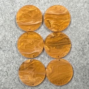 Amber Marble Pair of Cabochons -/25.4mm Diameter/~3.2mm Thick/Flat Front & Back/Round/Gem/Beading Cabs/Acrylic Cabs #14