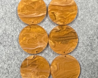 Amber Marble Pair of Cabochons -/25.4mm Diameter/~3.2mm Thick/Flat Front & Back/Round/Gem/Beading Cabs/Acrylic Cabs #14