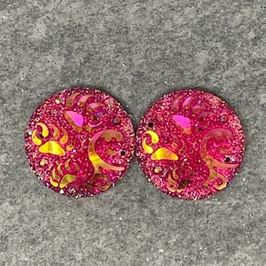 Red, Round Bear Track/25mm/Resin Cabs/Gems/Beading Cabochon pair