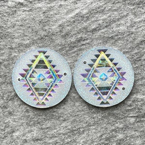 Crystal Round Aztec Triangle Pair, 25mm Resin Cabs Gems Beading Cabochon, D20