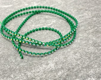SS6 Rhinestone Banding, Dark Green, AB finish Clear Crystals, 1, 3, 5 or 10 yards