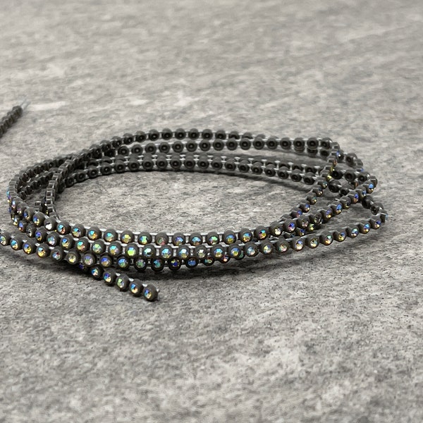 SS6 Rhinestone Banding, Gray, AB finish Clear Crystals, 1, 3, 5 or 10 yards