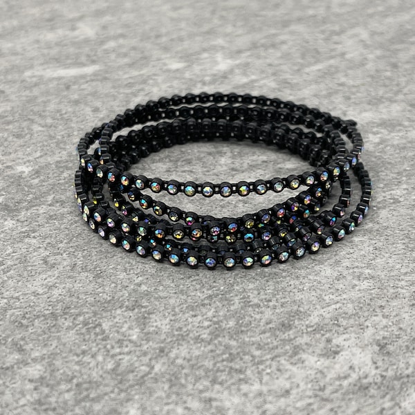 SS6 Rhinestone Banding, Black,  AB finish Clear Crystals, 1, 3, 5 or 10 yards