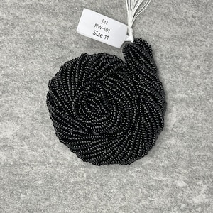 Jet Black Opaque #101, 11/0 Czech Seed Beads, 1 Hank