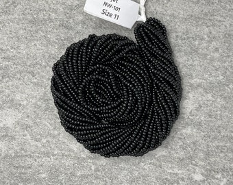 Jet Black Opaque #101, 11/0 Czech Seed Beads, 1 Hank