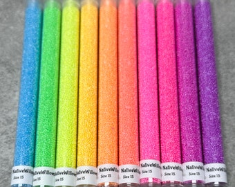 15/0 Miyuki, Luminous Seed Beads Japanese, Neon, 6"X30 gram TUBES X 10 colors