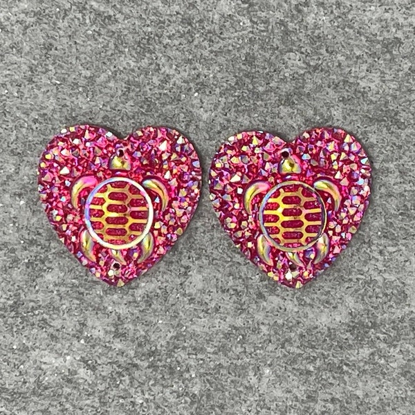 Red Pair of Turtle Heart 25mm Resin Cabochons Gems, A20