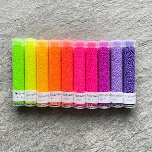 Luminous Matte Neon, Size 11/0 Seed Beads, 3” Tubes X  15 gram X 10 Colors