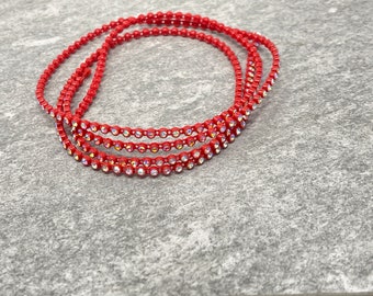 SS8 Rhinestone Banding, Red, AB finish Clear Crystal, 1, 3, 5 or 10 yards