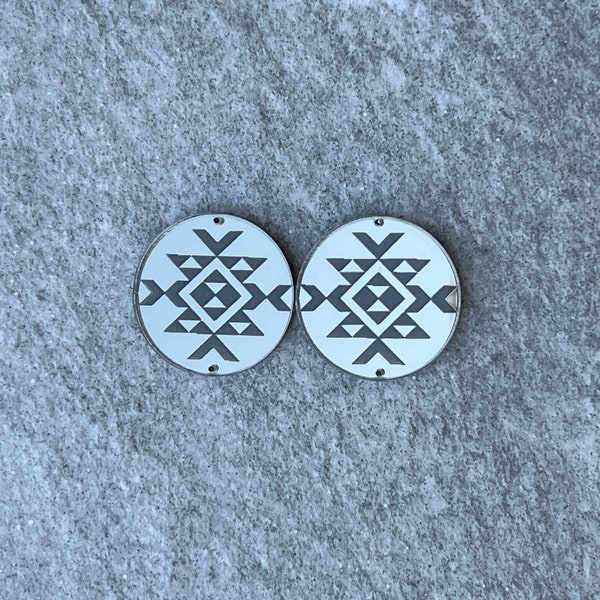 Native Aztec Design, Round 25mm, Mirror Acrylic Cabochons - Silver #38