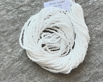 Luster White Opaque #183, 11/0 Czech Seed Beads, 1 Hank