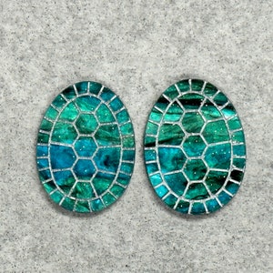 Green Blue Marble Turtle shell, Oval /Acrylic Cabs/Gems/Beading Cabochons, Green, One Pair