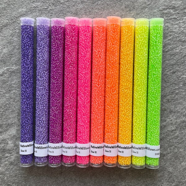 11/0 Luminous Seed Beads Japanese, Neon, 6” Tubes, 30 grams X 10 colors