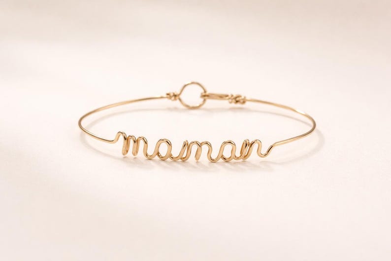 gold personalized name bracelet maman minimalist handmade jewelry