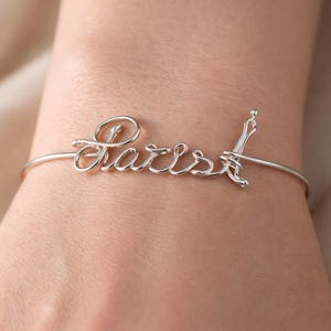 silver personalized name bracelet on wrist custom wire name jewelry handmade