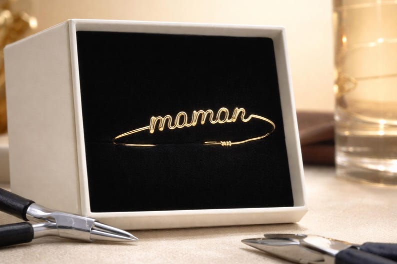 personalized name bracelet in gift box handmade gold wire bracelet custom jewelry gift for mom ready to gift