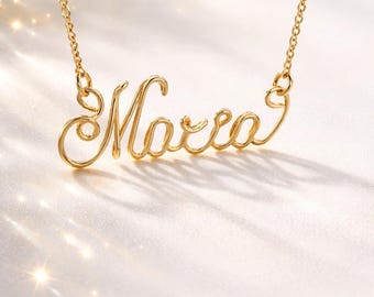 Collar de alambre personalizado con nombre, joyería artesanal personalizada, plata de ley, chapado en oro, latón