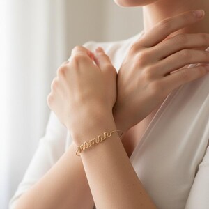 personalized name bracelet on wrist minimalist gold jewelry gift for her
