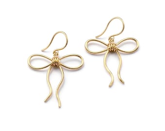 Boucles d’oreilles nœud doré élégantes cadeau femme gold bow earrings handmade