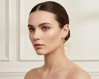 Boucles d’oreilles craftsnales en fil, visage abstrait, plaqué o 14K – Bijoux faits main