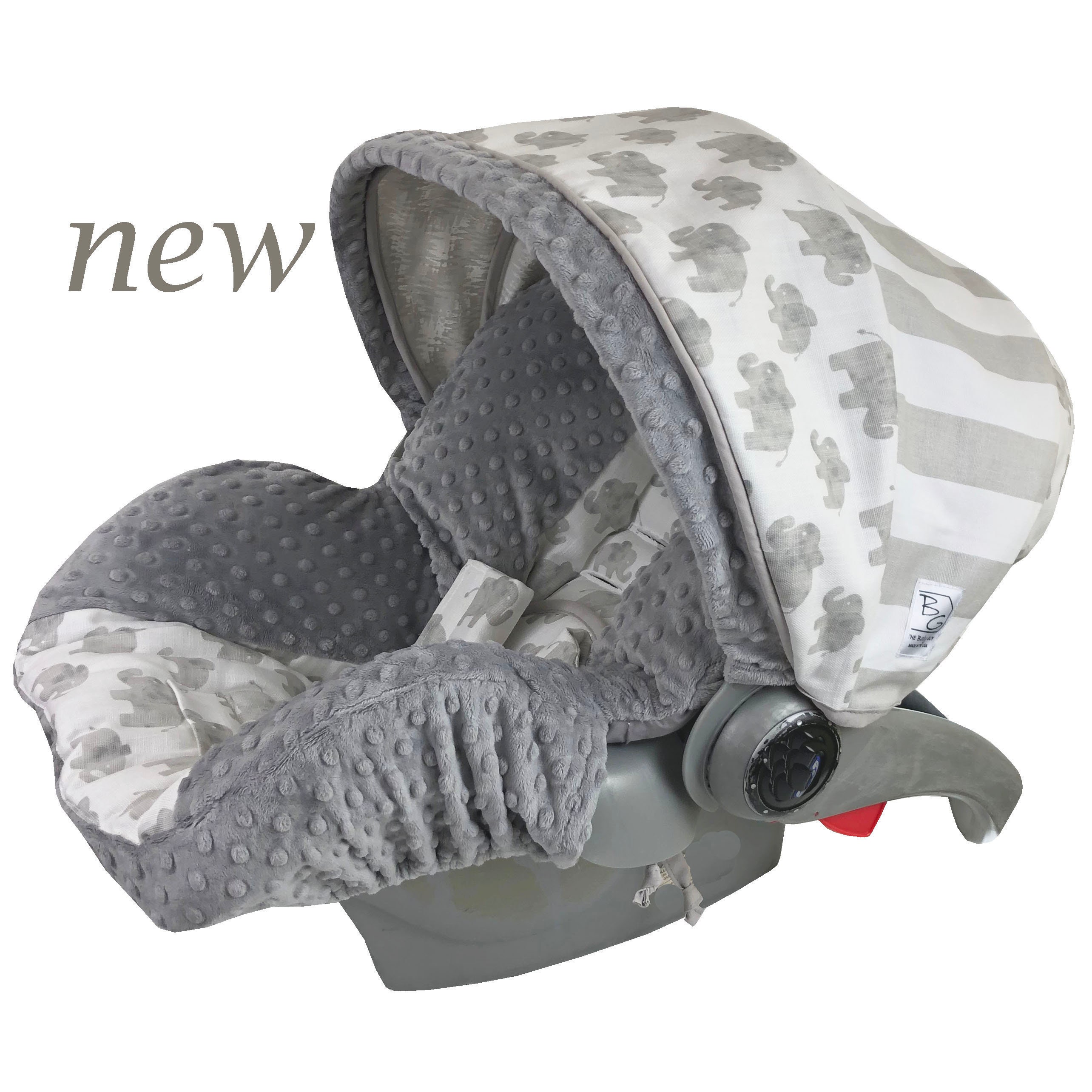 Linen Elephant Infant Car Seat Cover