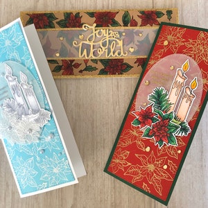 Slimline Christmas card set, 3D holiday greeting card in a slimline card design with elegant poinsettias, elegant handmade Christmas card image 5