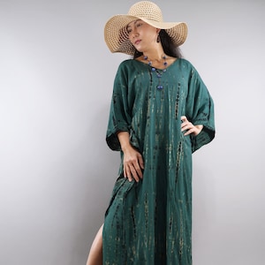 Green Kaftan, Tie Dye Kaftan, Hand Dyed Maxi, Long Caftan, Beach Dress, Vacation, Lounge Wear, Resort, Unique, One Size Fits Most, Plus Size
