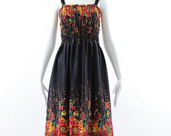 Vestido largo fruncido con estampado floral, de rayón, ideal para el verano (talla única).