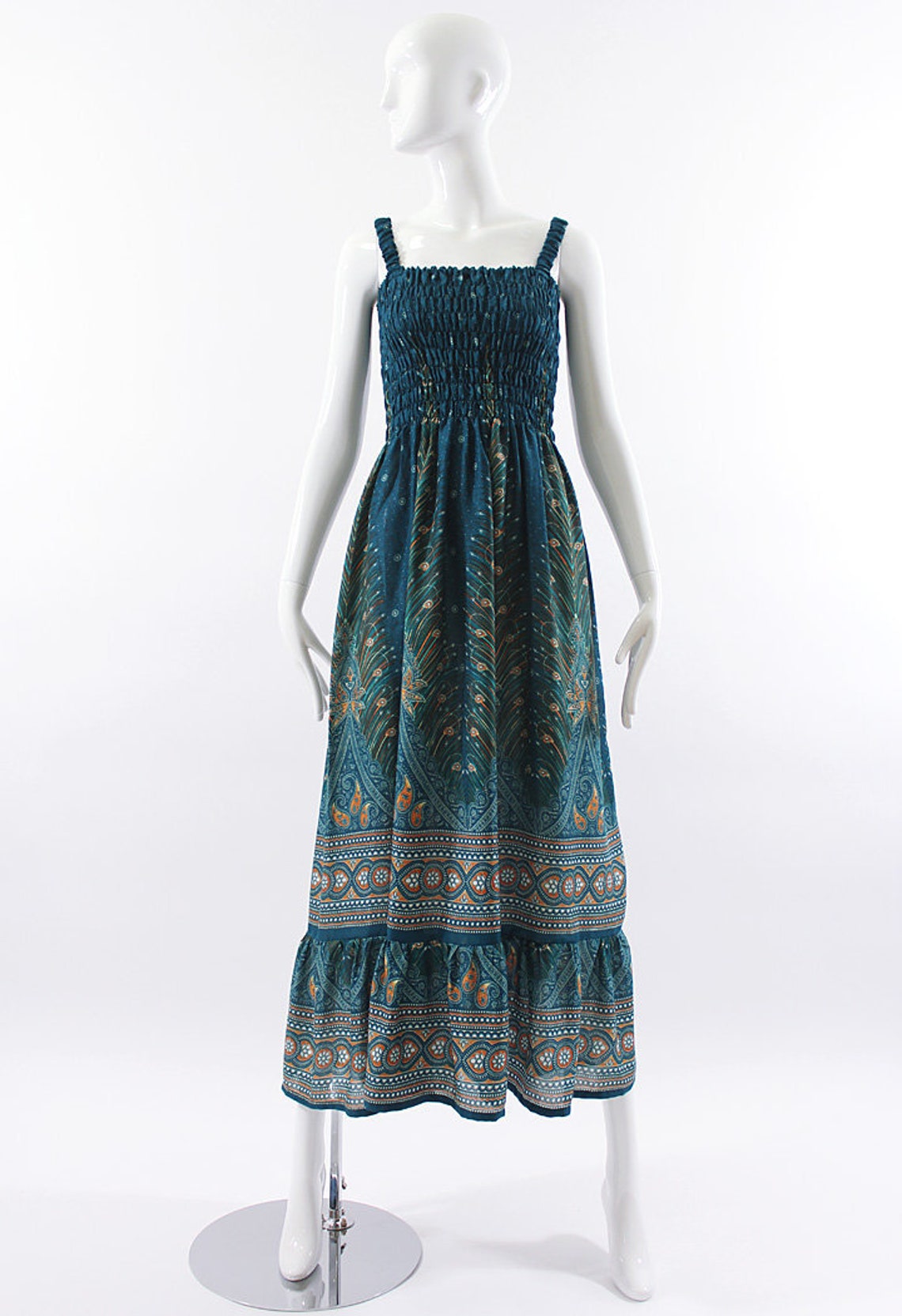 Teal Feather Dress Plus Size Maxi Dress Handmade Rayon | Etsy