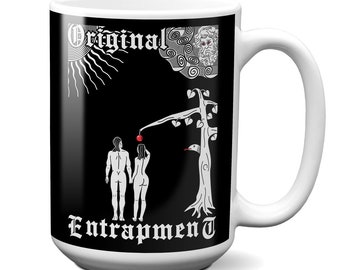 Original Entrapment - Adam and Eve Garden of Eden Atheist Biblical Satire of Original Sin Forbidden Fruit Coffee Mug