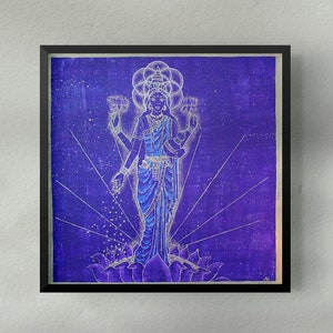 Mini Lakshmi Print, Hindu Goddess of Abundance, 4x4 inches print in a black frame