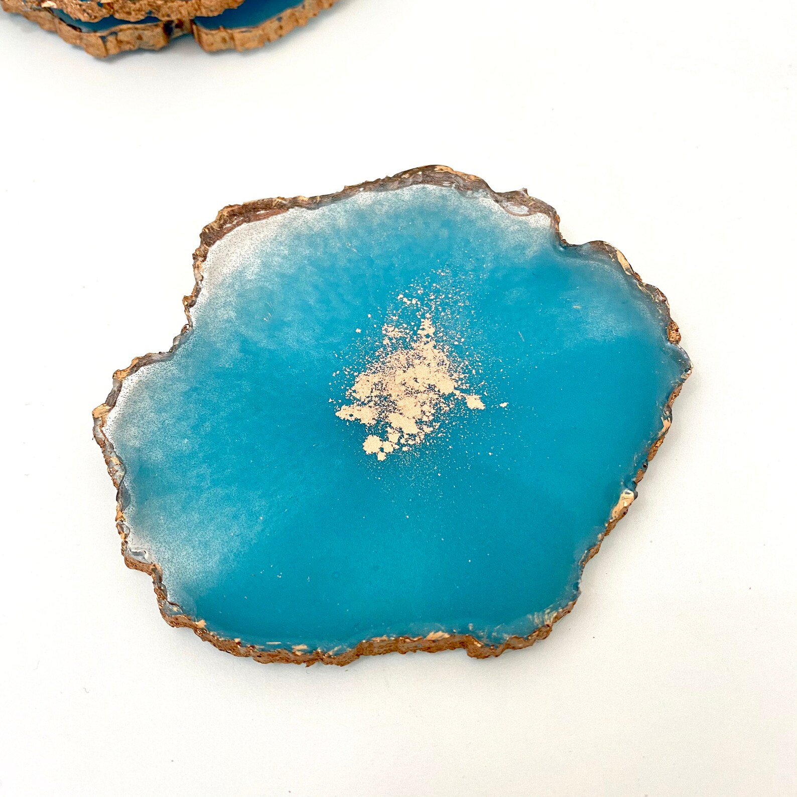 Teal Geode Resin Coasters Set Set of 4 Epoxy Resin Coasters Etsy