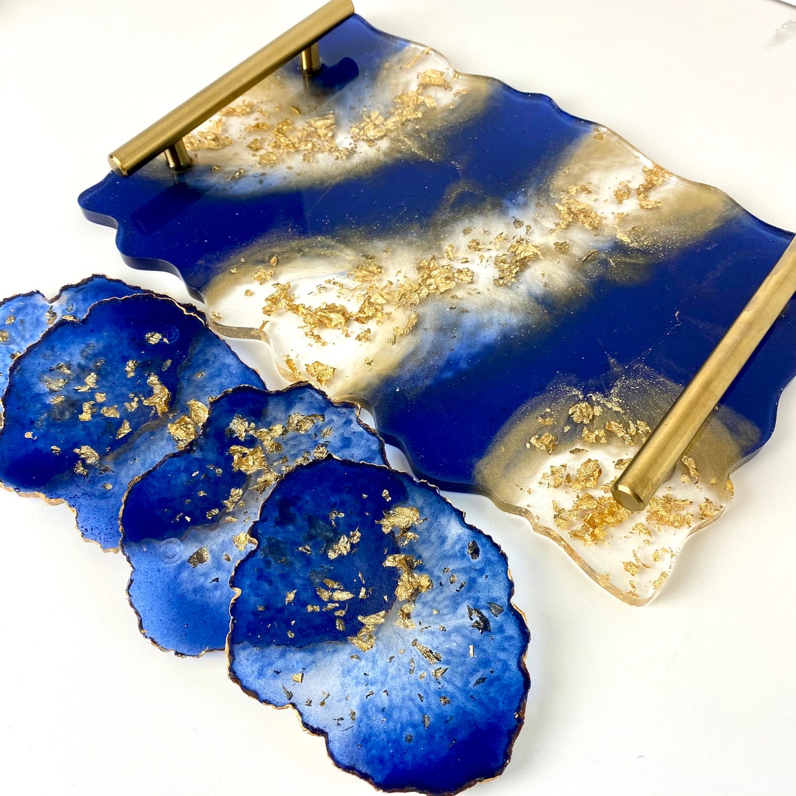 Resin Coasters and Tray Set 4 geode resin coasters and one Etsy