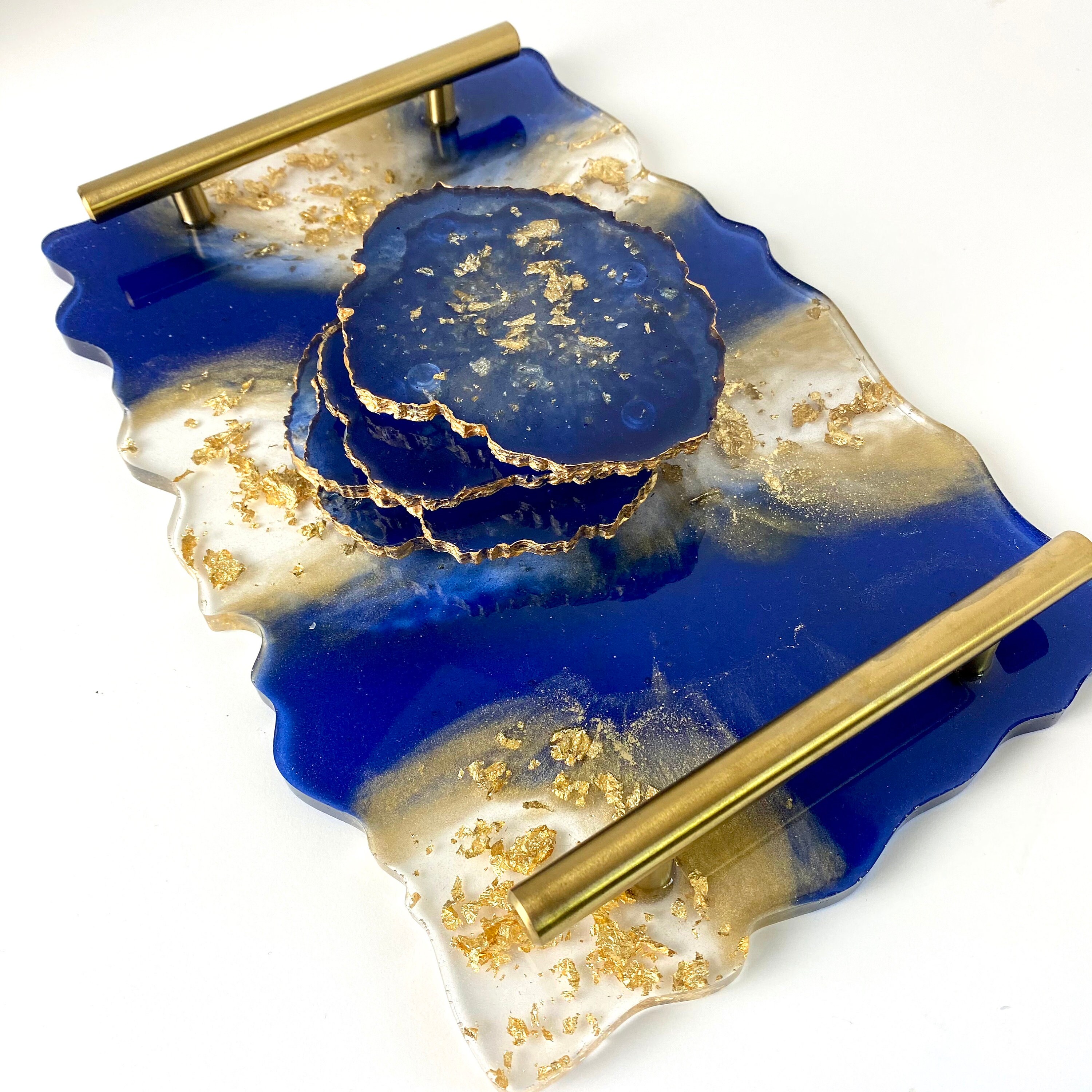 Resin Coasters and Tray Set 4 geode resin coasters and one Etsy