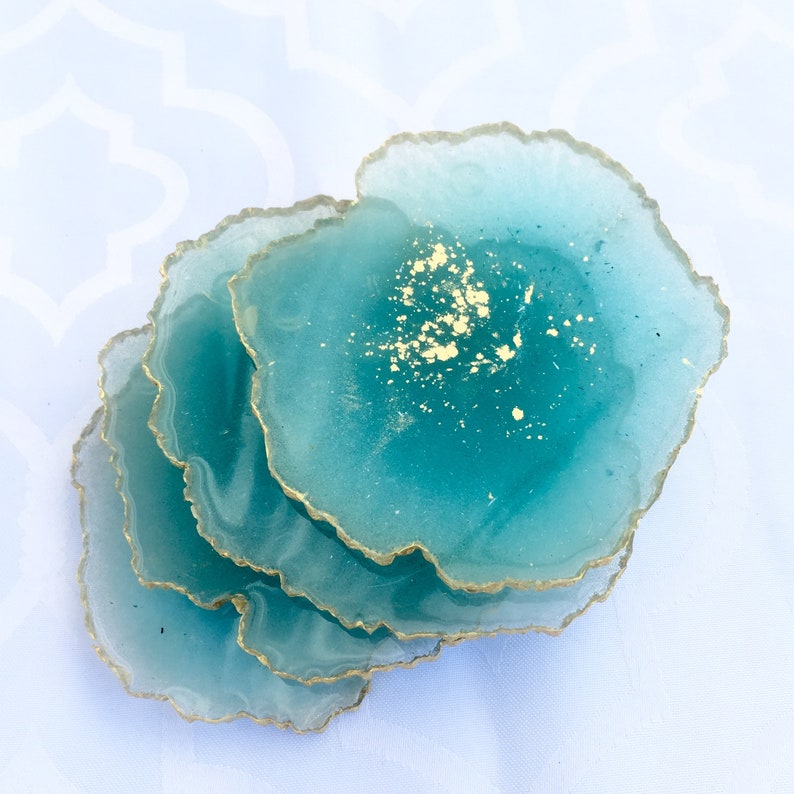 Resin Coaster Set: 4 unique geode resin coasters - choose your custom color 