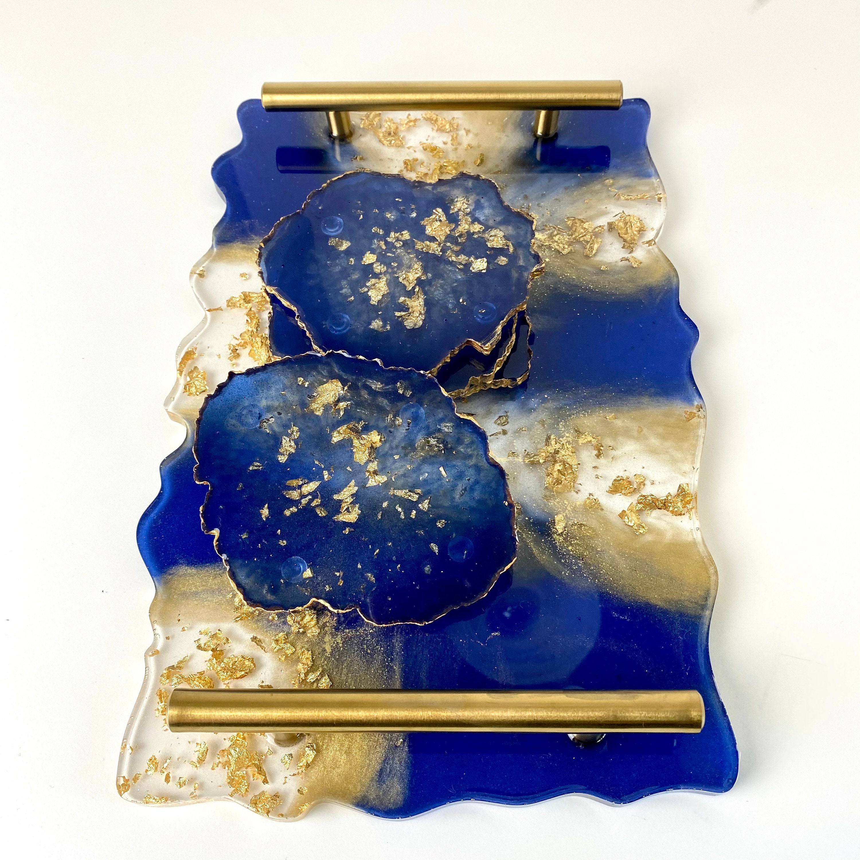 Resin Coasters and Tray Set 4 geode resin coasters and one Etsy