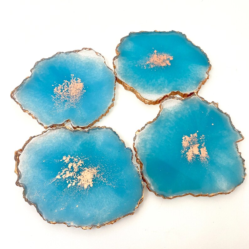 Teal geode resin coasters set set of 4 epoxy resin coasters Etsy
